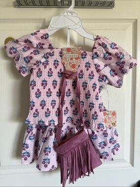 Btween Girls Pink Floral Smocked Top with Purse